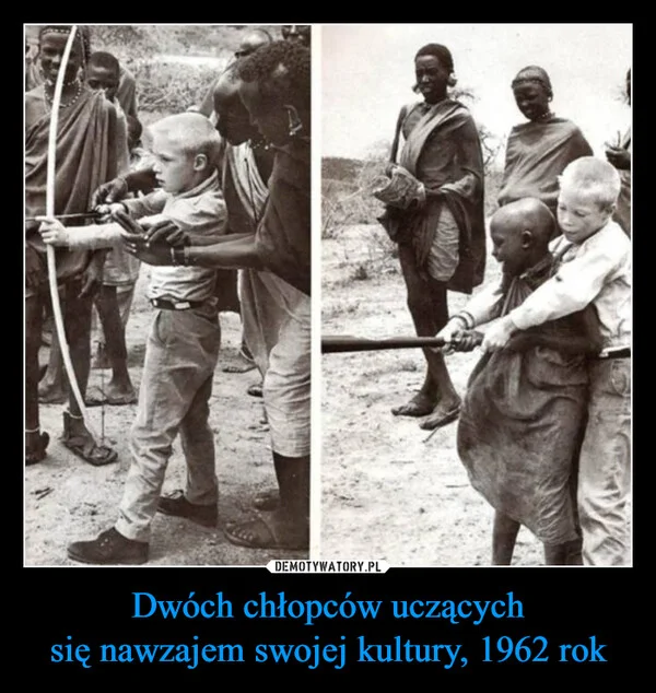 
    Dwóch chłopców uczących się nawzajem swojej kultury, 1962 rok
