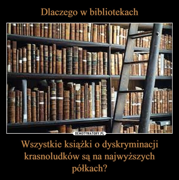 
    Dlaczego w bibliotekach Wszystkie książki o dyskryminacji krasnoludków są na najwyższych półkach?