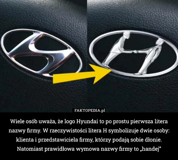 
    Wiele osób uważa, że logo Hyundai to po prostu pierwsza litera nazwy firmy.