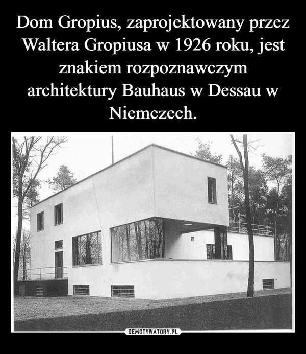 
    Dom Gropius, zaprojektowany przez Waltera Gropiusa w 1926 roku, jest znakiem rozpoznawczym architektury Bauhaus w Dessau w Niemczech.