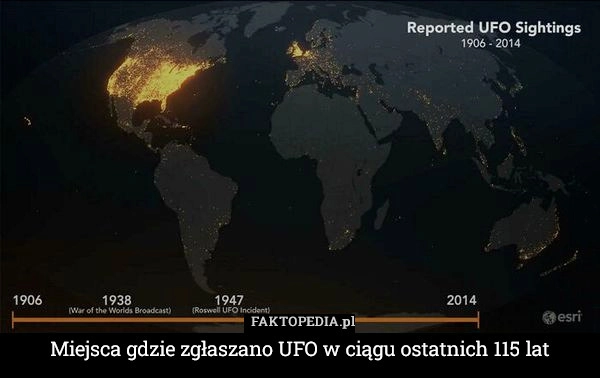 
    Miejsca gdzie zgłaszano UFO w ciągu ostatnich 115 lat