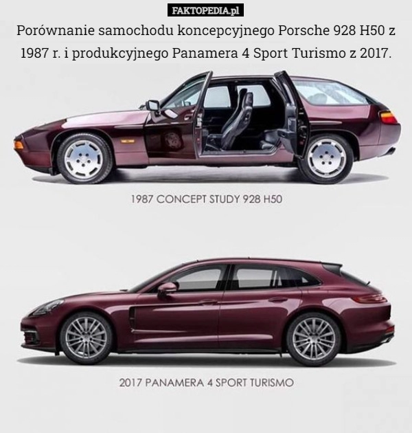 
    Porównanie samochodu koncepcyjnego Porsche 928 H50 z 1987 r. i produkcyjnego