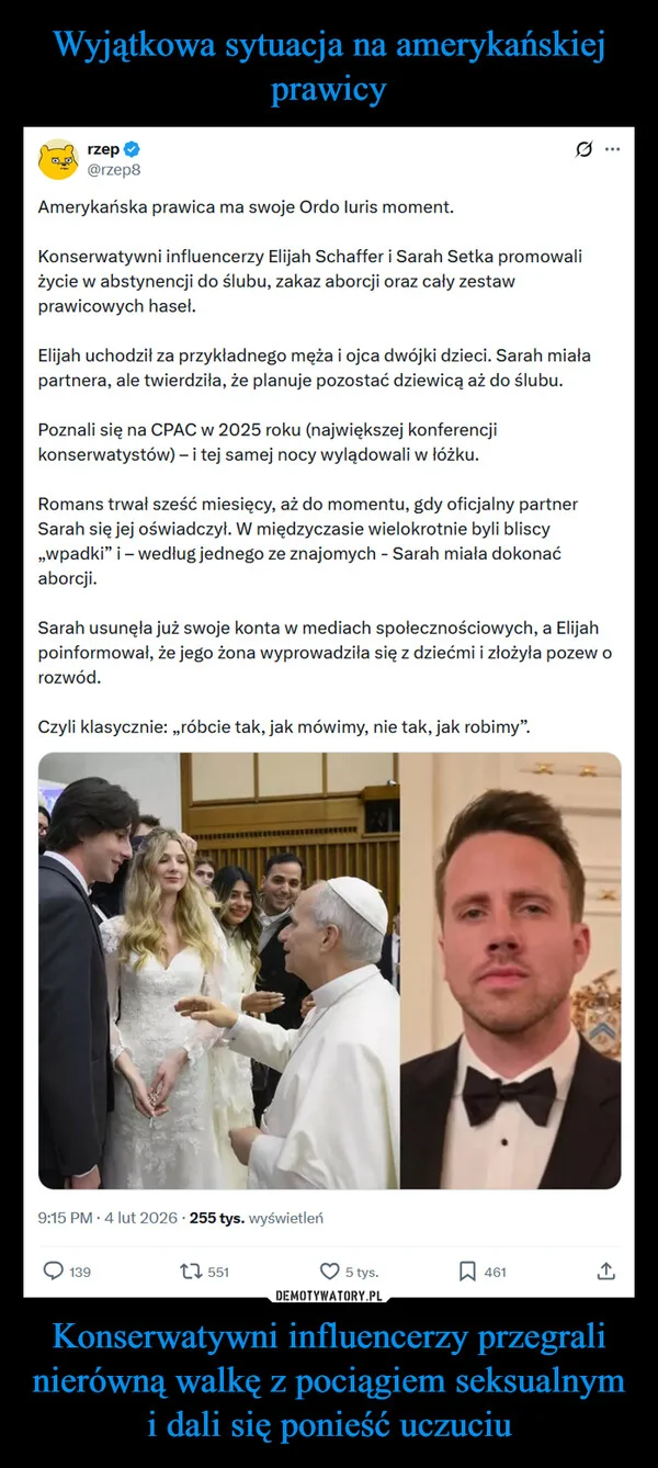 Wyjątkowa sytuacja na amerykańskiej prawicy Konserwatywni influencerzy przegrali nierówną walkę z pociągiem seksualnym i dali się ponieść uczuciu