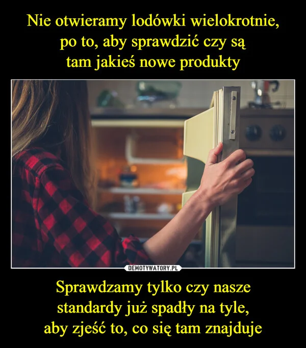 Nie otwieramy lodówki wielokrotnie, po to, aby sprawdzić czy są tam jakieś nowe produkty Sprawdzamy tylko czy nasze standardy już spadły na tyle, aby zjeść to, co się tam znajduje