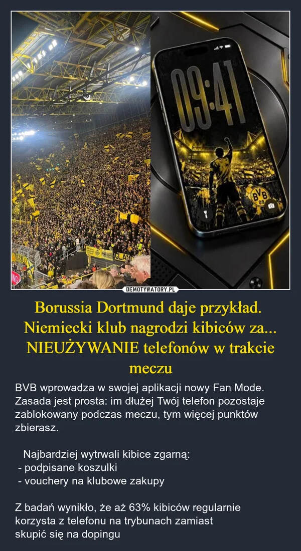 
    Borussia Dortmund daje przykład. Niemiecki klub nagrodzi kibiców za... NIEUŻYWANIE telefonów w trakcie meczu