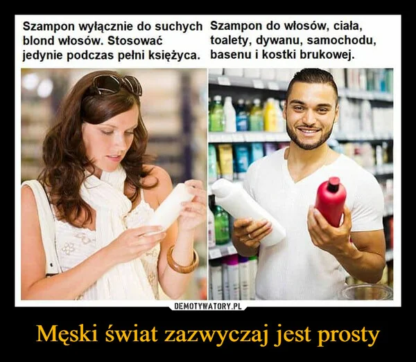 
    Męski świat zazwyczaj jest prosty