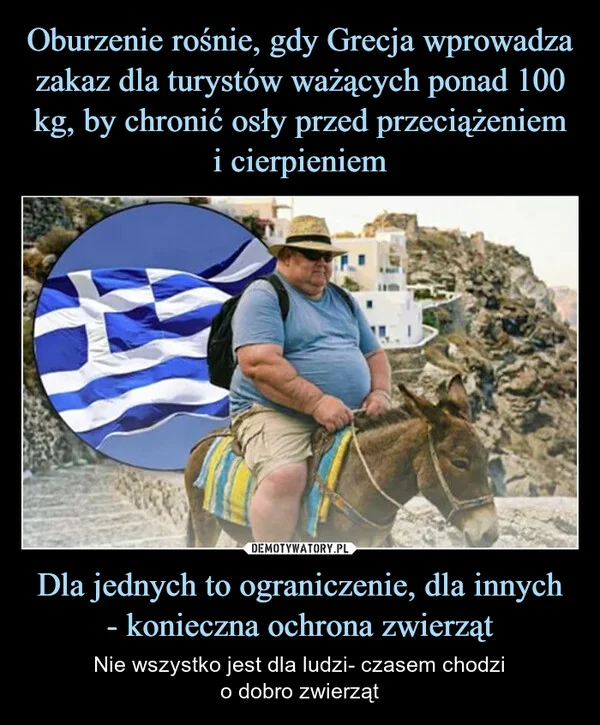 
    Oburzenie rośnie, gdy Grecja wprowadza zakaz dla turystów ważących ponad 100 kg, by chronić osły przed przeciążeniem i cierpieniem Dla jednych to ograniczenie, dla innych - konieczna ochrona zwierząt