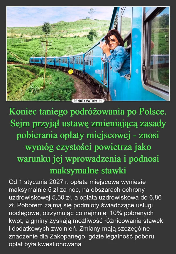 Koniec taniego podróżowania po Polsce. Sejm przyjął ustawę zmieniającą zasady pobierania opłaty miejscowej - znosi wymóg czystości powietrza jako warunku jej wprowadzenia i podnosi maksymalne stawki
