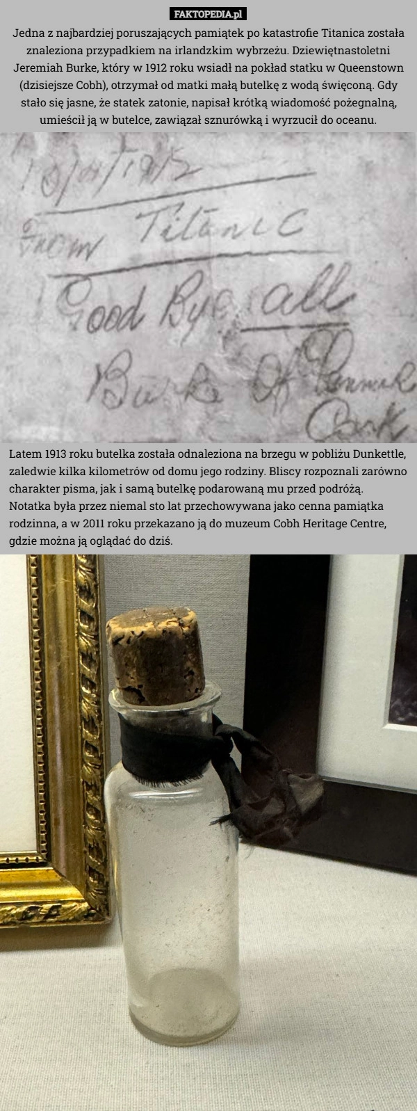 
    Jedna z najbardziej poruszających pamiątek po katastrofie Titanica została