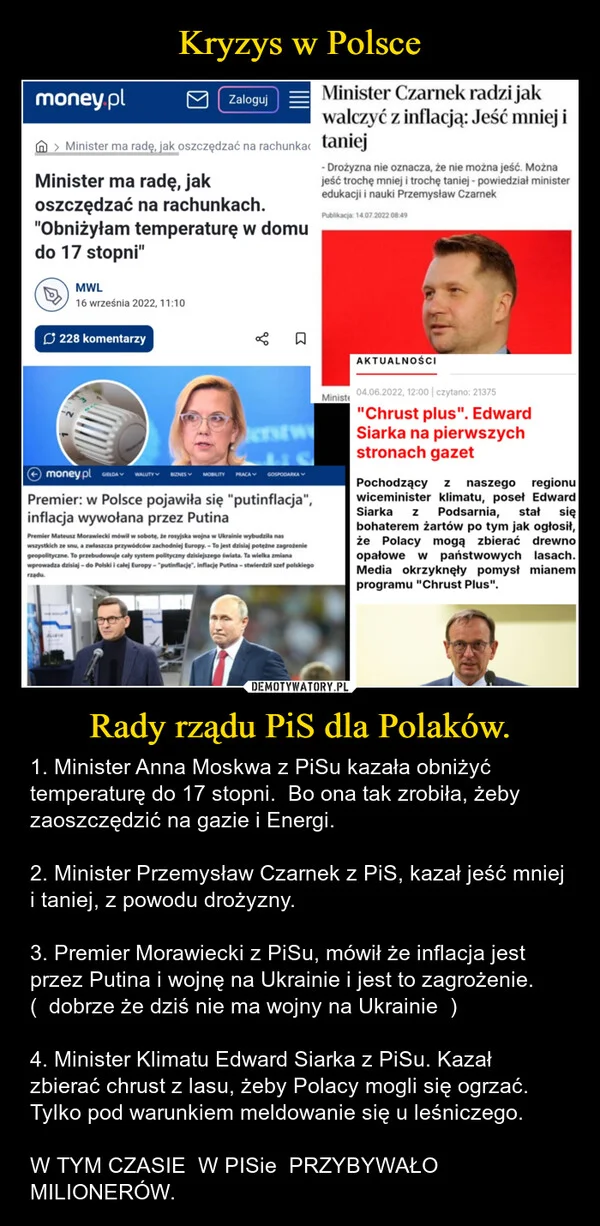 
    Kryzys w Polsce Rady rządu PiS dla Polaków.