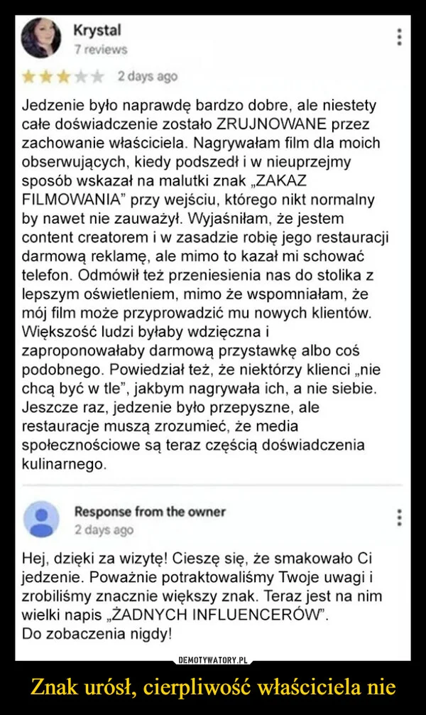 Znak urósł, cierpliwość właściciela nie