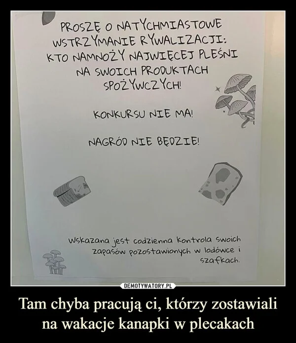 
    Tam chyba pracują ci, którzy zostawiali na wakacje kanapki w plecakach