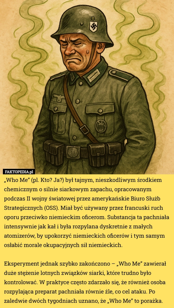 
    „Who Me” (pl. Kto? Ja?) był tajnym, nieszkodliwym środkiem chemicznym o...