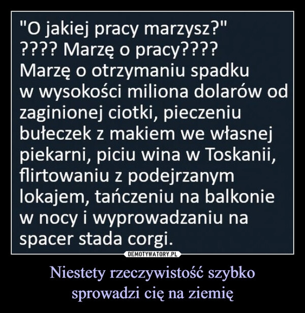 
    Niestety rzeczywistość szybko
sprowadzi cię na ziemię