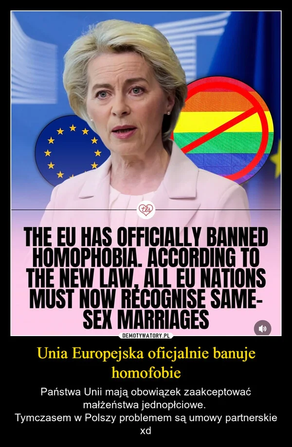 
    Unia Europejska oficjalnie banuje homofobie