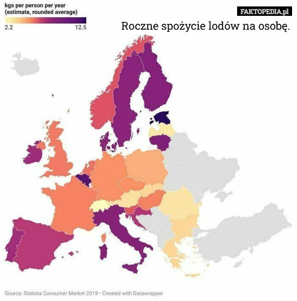 
    Roczne spożycie lodów na osobę.