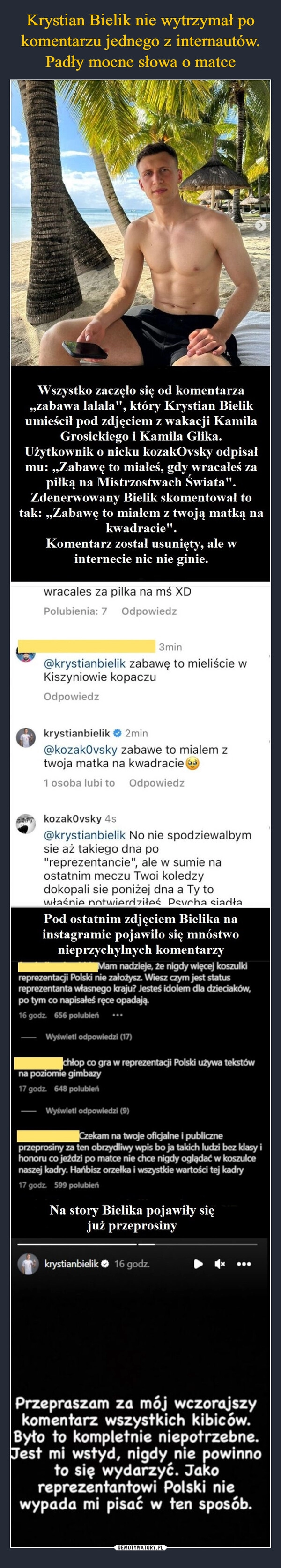 
    Krystian Bielik nie wytrzymał po komentarzu jednego z internautów. Padły mocne słowa o matce