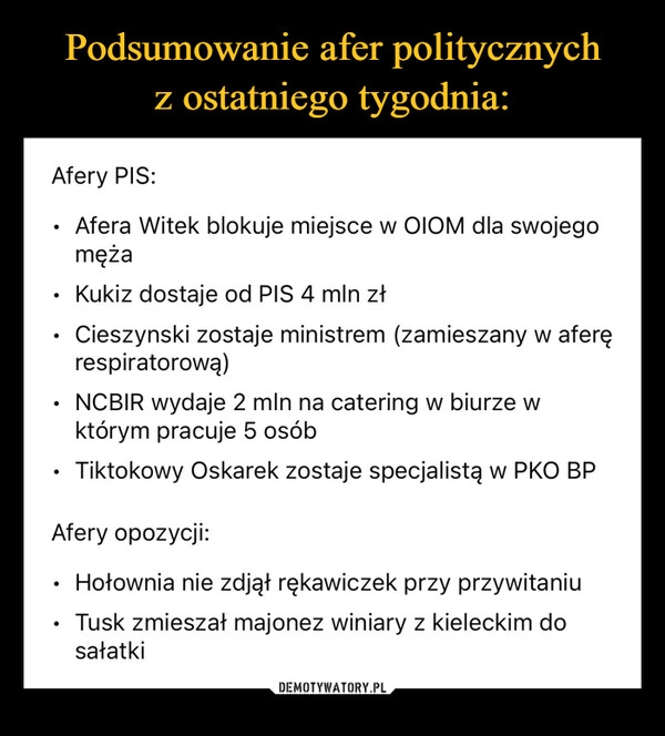 
    Podsumowanie afer politycznych
z ostatniego tygodnia: