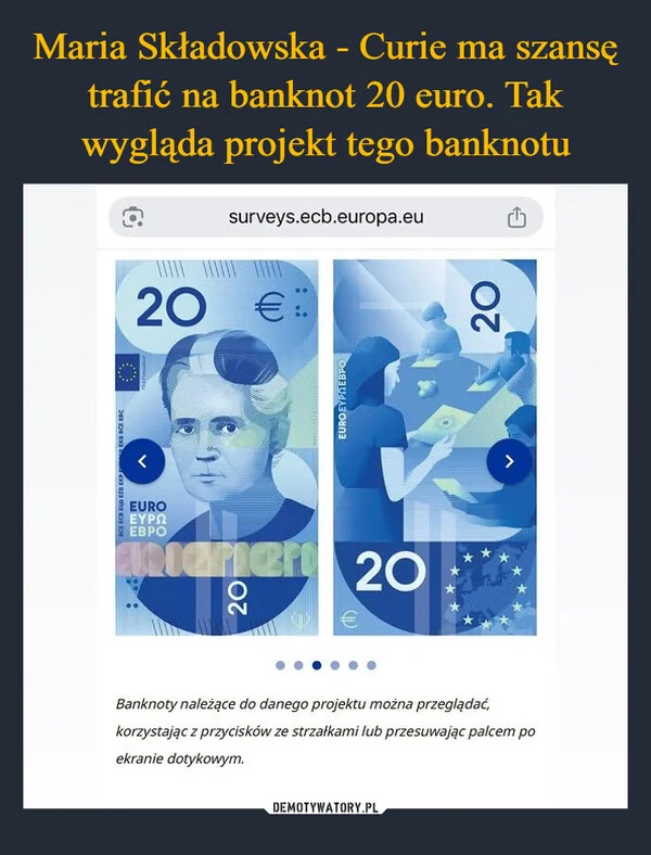 Maria Składowska - Curie ma szansę trafić na banknot 20 euro. Tak wygląda projekt tego banknotu