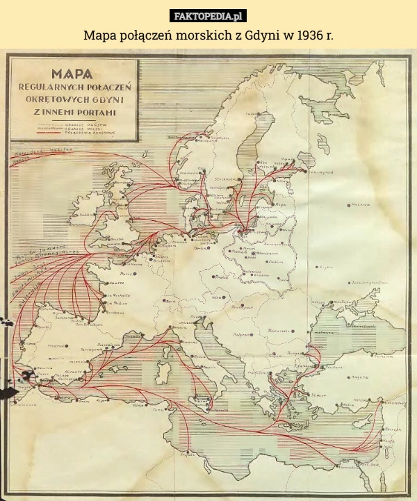 
    Mapa połączeń morskich z Gdyni w 1936 r.