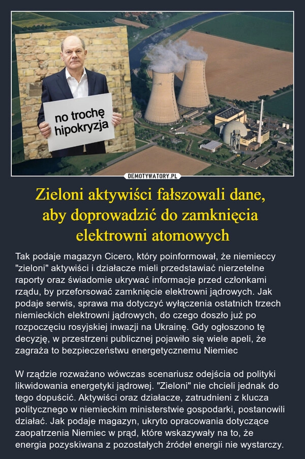 
    Zieloni aktywiści fałszowali dane, 
aby doprowadzić do zamknięcia 
elektrowni atomowych