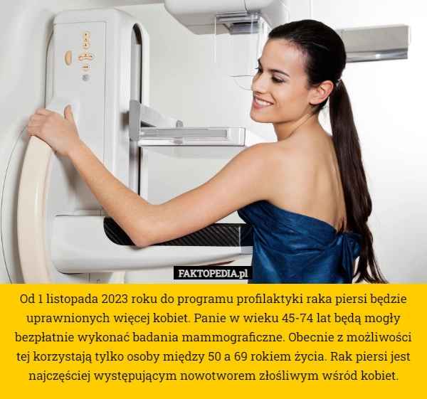 
    Od 1 listopada 2023 roku do programu profilaktyki raka piersi będzie uprawnionych