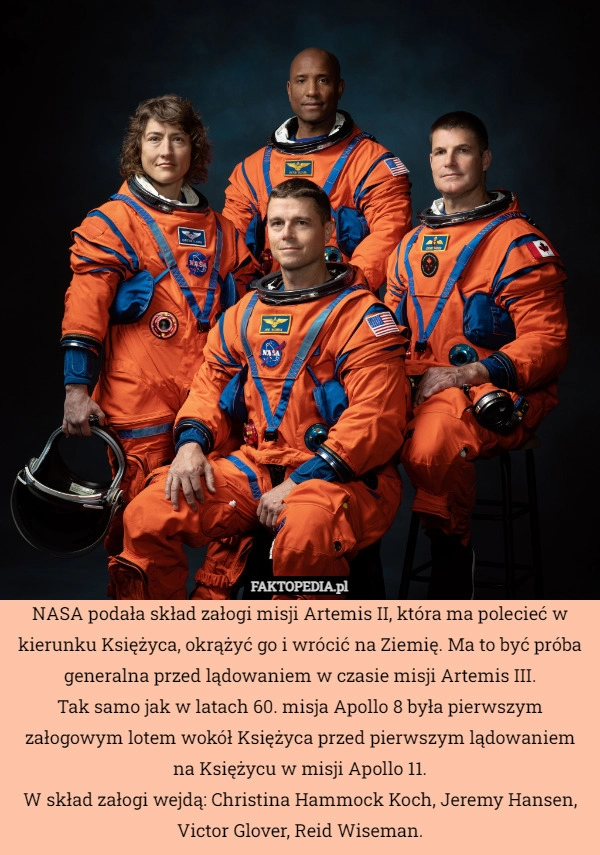 
    NASA podała skład załogi misji Artemis II, która ma polecieć w kierunku