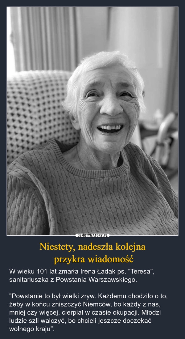 
    Niestety, nadeszła kolejna
 przykra wiadomość