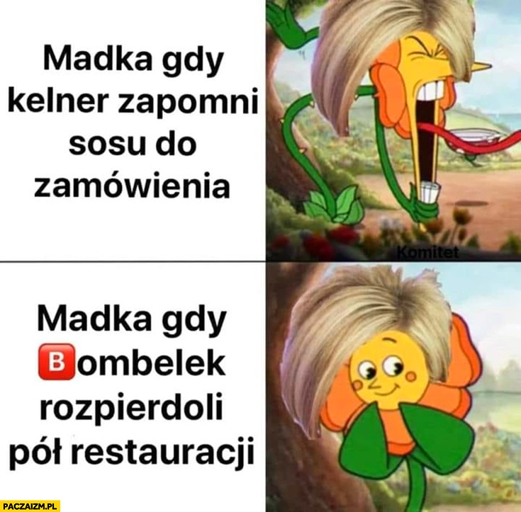 
    Matka gdy kelner zapomni sosu do zamówienia vs madka gdy bombelek rozpierdzieli pół restauracji