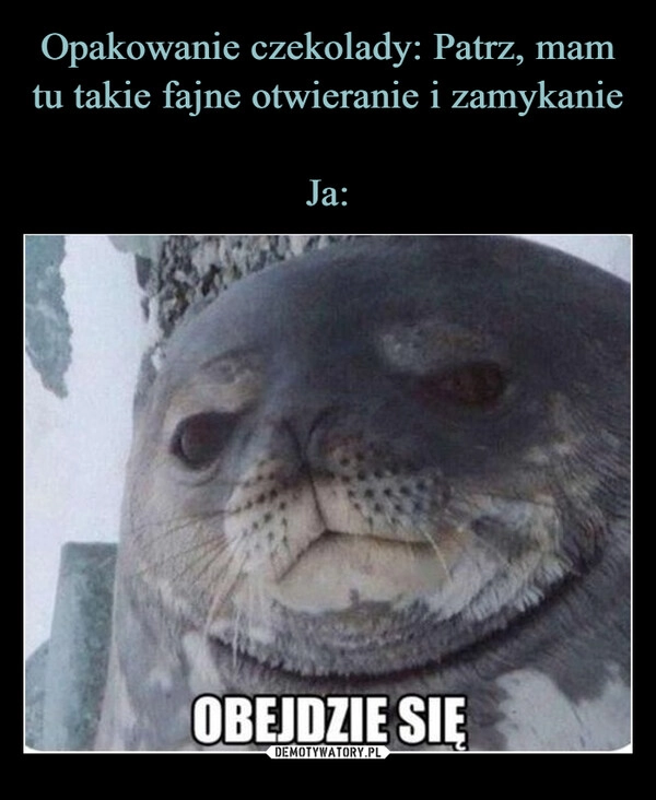 
    Opakowanie czekolady: Patrz, mam tu takie fajne otwieranie i zamykanie

Ja: