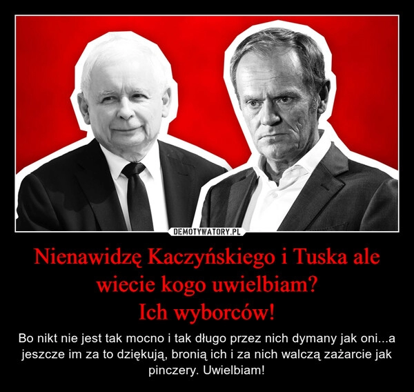 
    Nienawidzę Kaczyńskiego i Tuska ale wiecie kogo uwielbiam?
Ich wyborców!