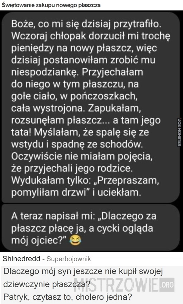 
    Świętowanie zakupu nowego płaszcza