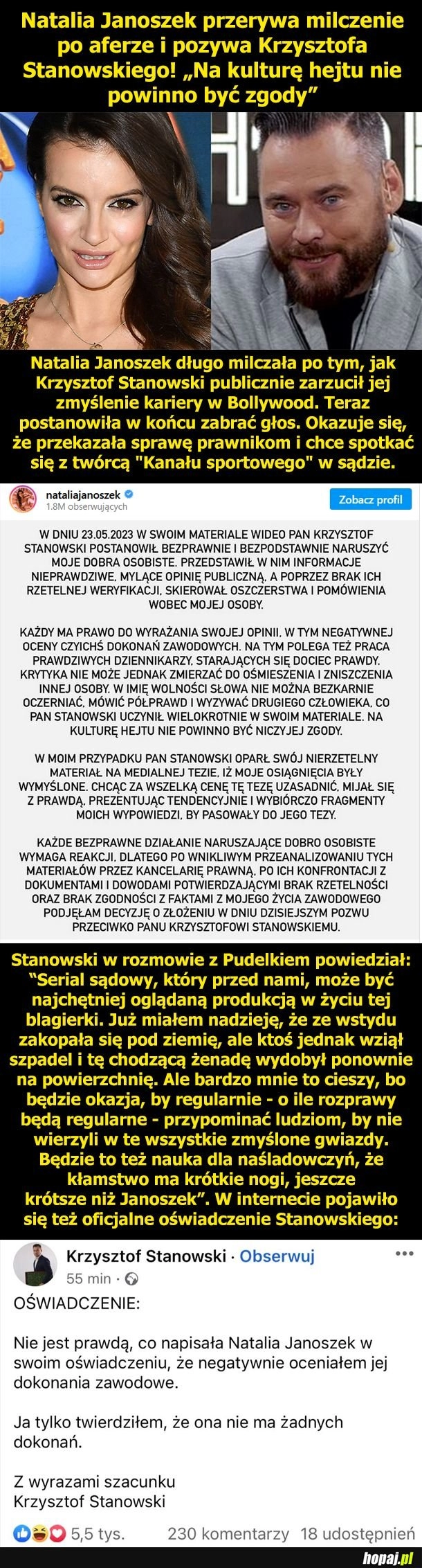 
    Natalia Janoszek pozywa Krzysztofa Stanowskiego