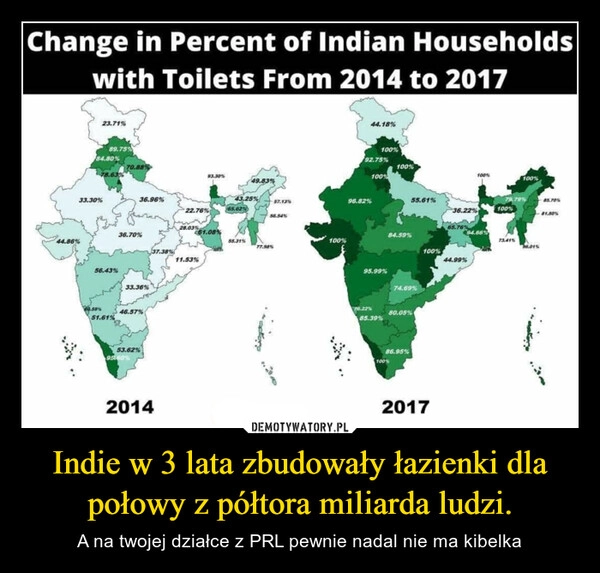 
    Indie w 3 lata zbudowały łazienki dla połowy z półtora miliarda ludzi.