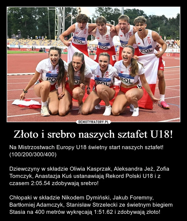 
    Złoto i srebro naszych sztafet U18!