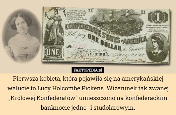 
    Pierwsza kobieta, która pojawiła się na amerykańskiej walucie to Lucy Holcombe