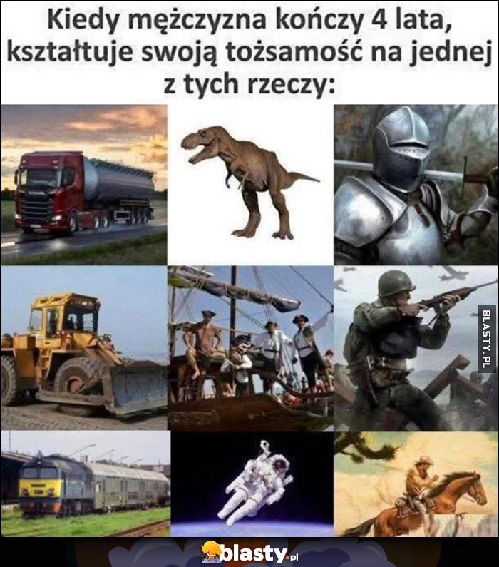 
    Kiedy mężczyzna kończy 4 lata kształtuje swoją tożsamość na jednej z tych rzeczy