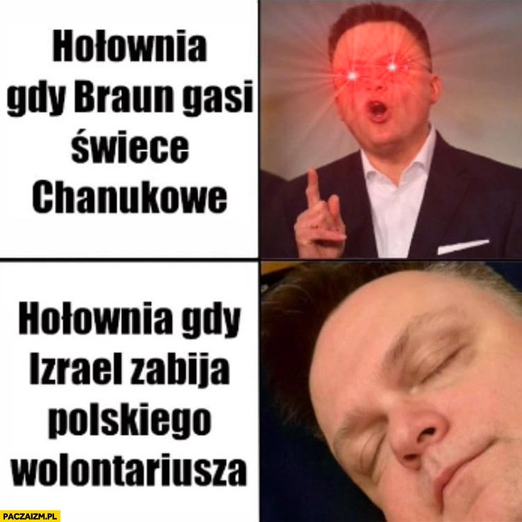 
    Hołownia gdy Braun gasi świece chanukowe vs gdy Izrael zabija polskiego wolontariusza