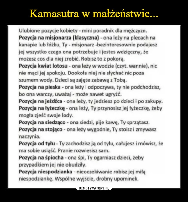 
    Kamasutra w małżeństwie...