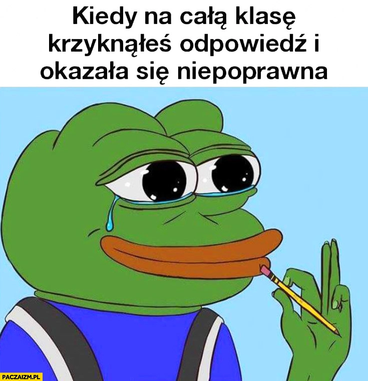 
    Kiedy na całą klasę krzyknąłeś odpowiedź i okazała się niepoprawna. Żaba Pepe