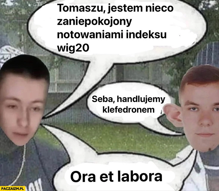 
    Tomaszu jestem zaniepokojony notowaniami indeksu WIG 20 Seba handlujemy klefedronem ora et labora