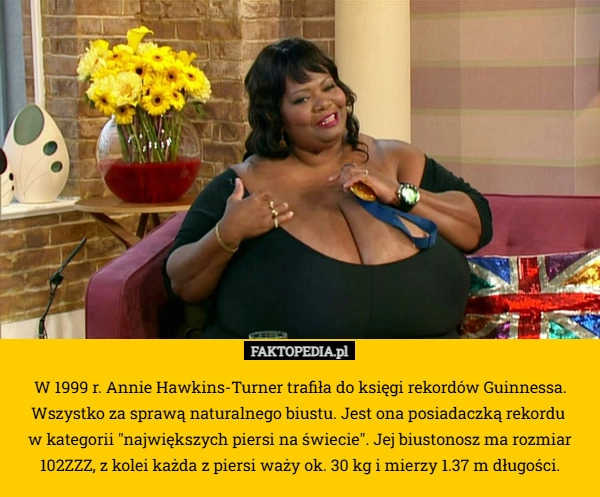 
    W 1999 r. Annie Hawkins-Turner trafiła do księgi rekordów Guinnessa. Wszystko