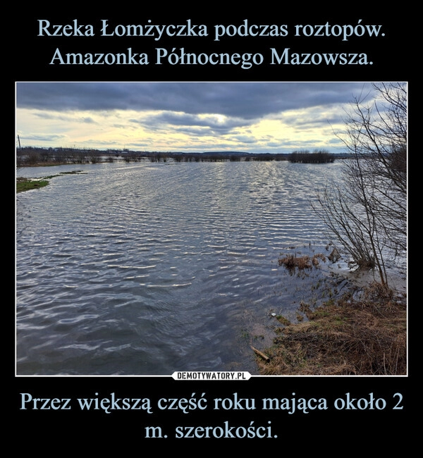 
    Rzeka Łomżyczka podczas roztopów. Amazonka Północnego Mazowsza. Przez większą część roku mająca około 2 m. szerokości.