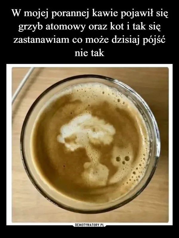 
    W mojej porannej kawie pojawił się grzyb atomowy oraz kot i tak się zastanawiam co może dzisiaj pójść nie tak