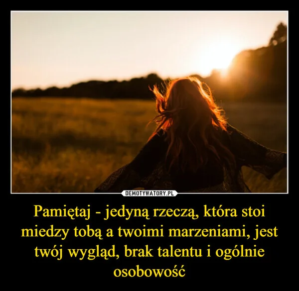 
    Pamiętaj - jedyną rzeczą, która stoi miedzy tobą a twoimi marzeniami, jest twój wygląd, brak talentu i ogólnie osobowość