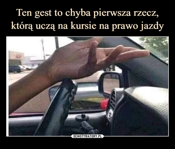 
    Ten gest to chyba pierwsza rzecz, którą uczą na kursie na prawo jazdy 