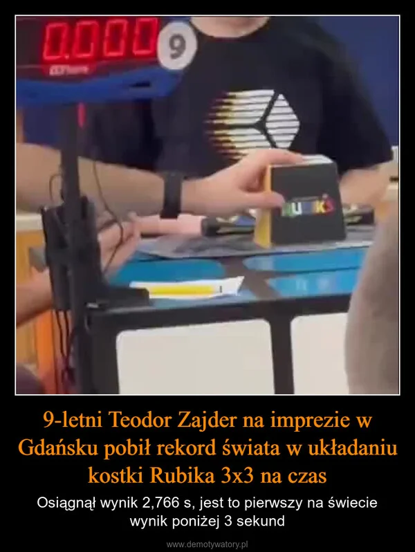 9-letni Teodor Zajder na imprezie w Gdańsku pobił rekord świata w układaniu kostki Rubika 3x3 na czas