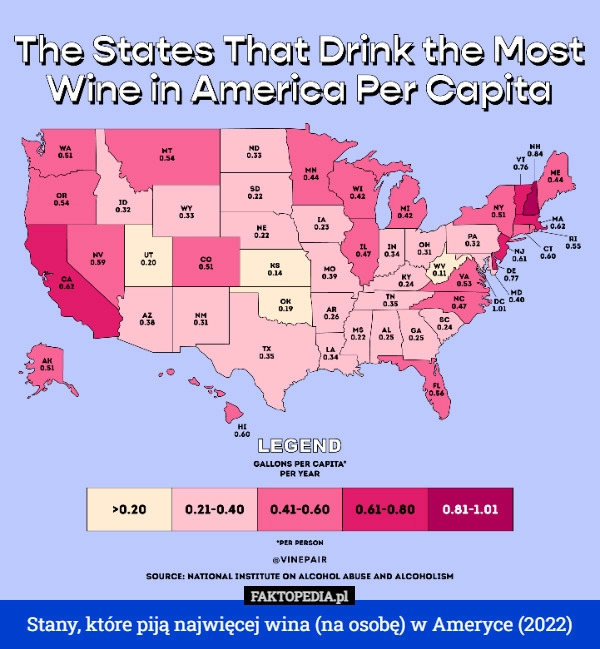 
    Stany, które piją najwięcej wina (na osobę) w Ameryce (2022)