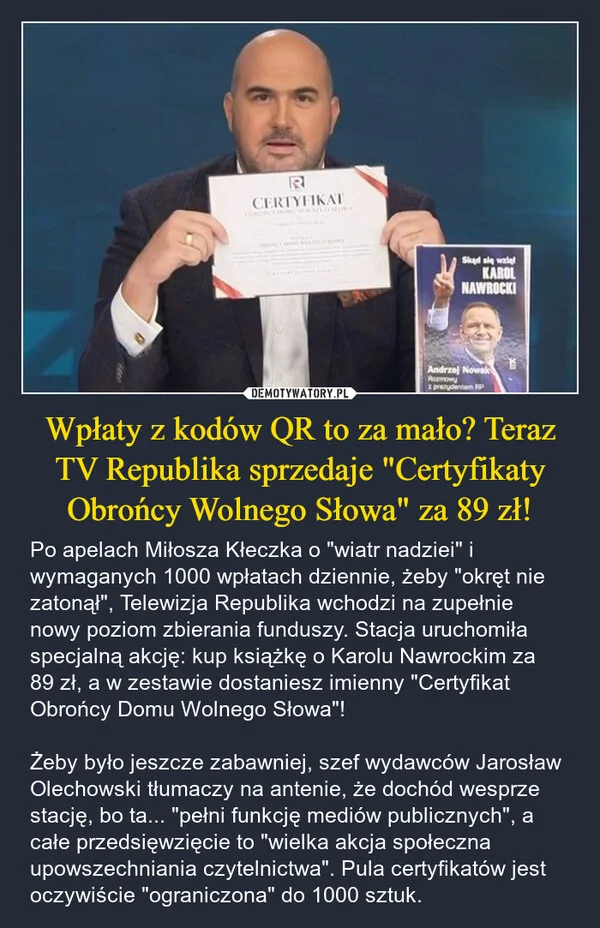 
    Wpłaty z kodów QR to za mało? Teraz TV Republika sprzedaje 