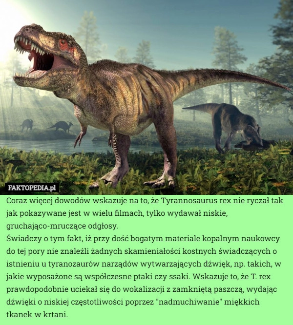 
    
			Coraz więcej dowodów wskazuje na to, że Tyrannosaurus rex nie ryczał tak					